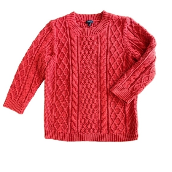 Talbots Petites orange fisherman knit wool blend sweater size MP - Picture 1 of 11